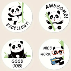 Round Panda Teacher Stickers - Roll of 50's